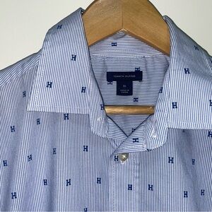 Tommy Hilfiger Blue Button Down Shirt with Pinstripe Pattern